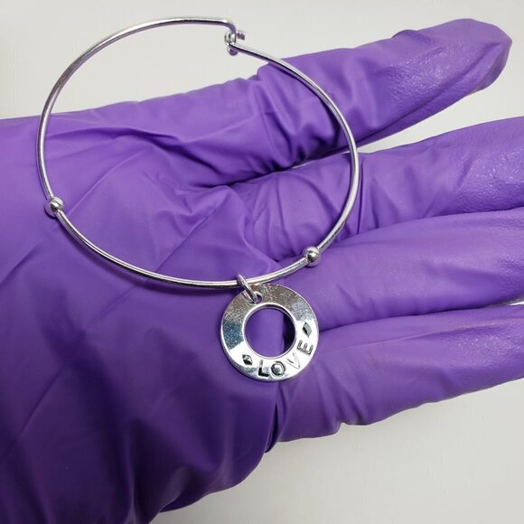 Vantel Pearls Silver-Plated Love Charm Bangle Bracelet – 7.5", Women’s Jewelry - Picture 8 of 8